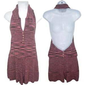 Free People Women's Sz M Knit Boho Halter Backless Romper (1867)